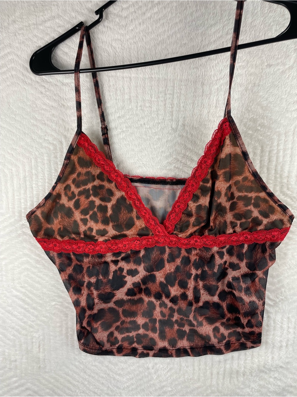 Leopard Print Lace-Trim Cami Top - Red